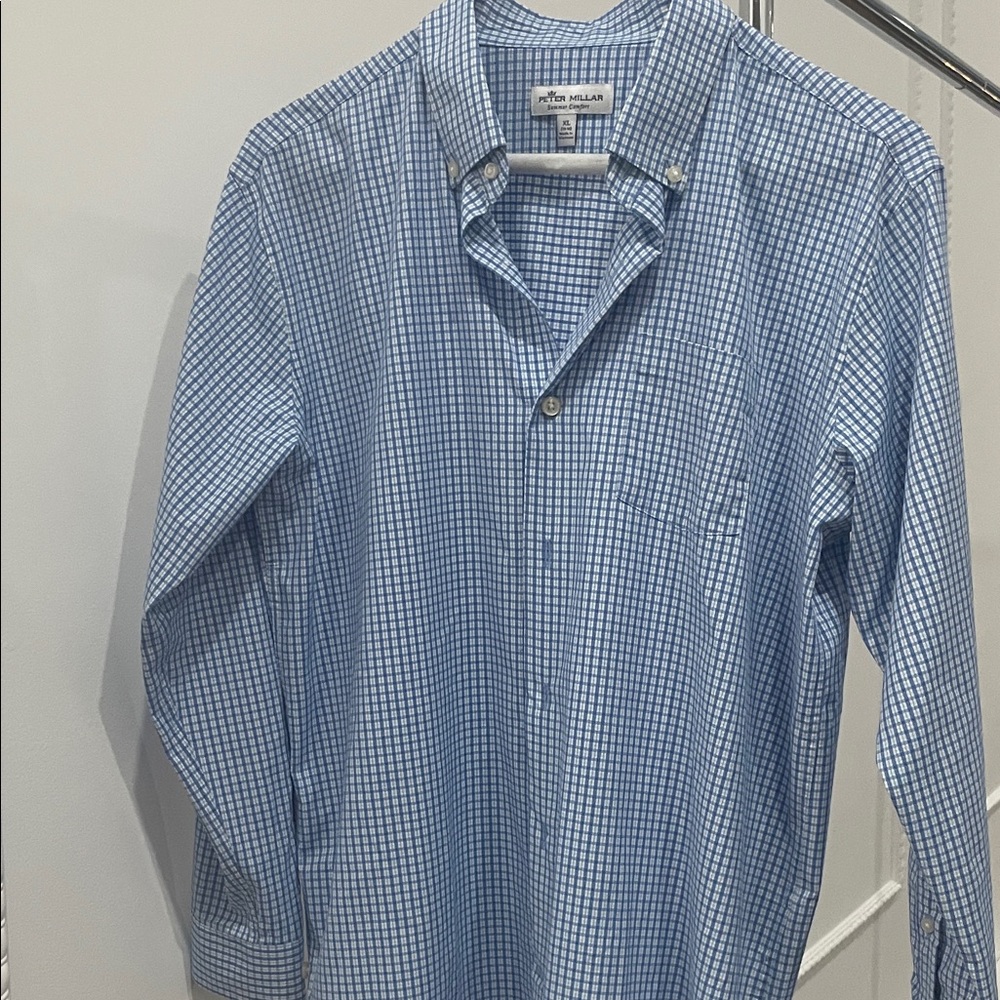 Peter Millar Men's Blue Grid Shirt